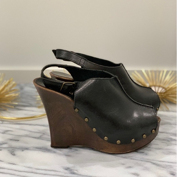 Black Leather Clogs Slingback Sandal - Picture 2 of 8